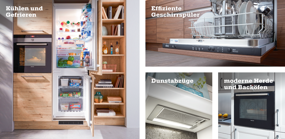 Kühlen und Gefrieren, Effiziente Geschirrspüler, Dunstabzüge, moderne Herde und Backöfen