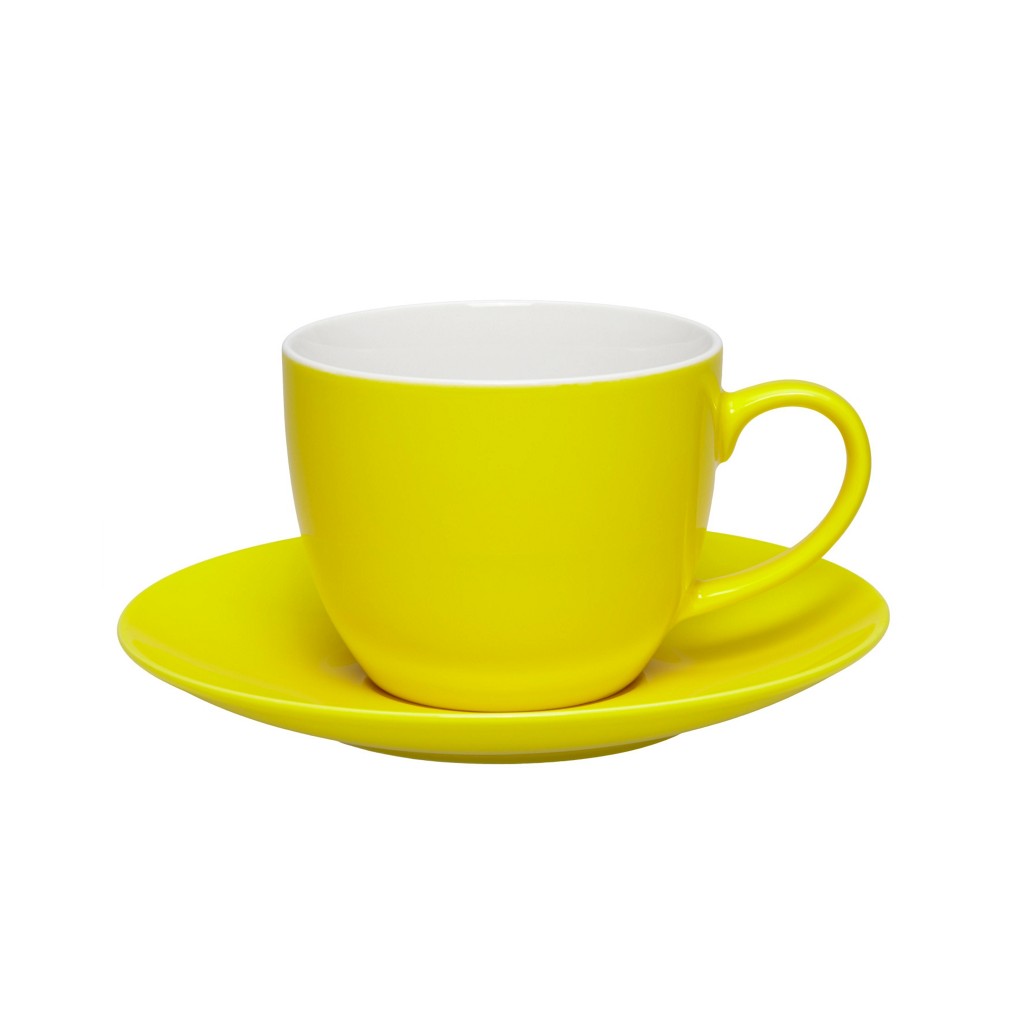 Kaffeetasse mit Untertasse Sandy in Gelb aus Keramik