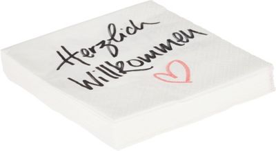 Serviette Herzlich Wilkommen in Weiß
