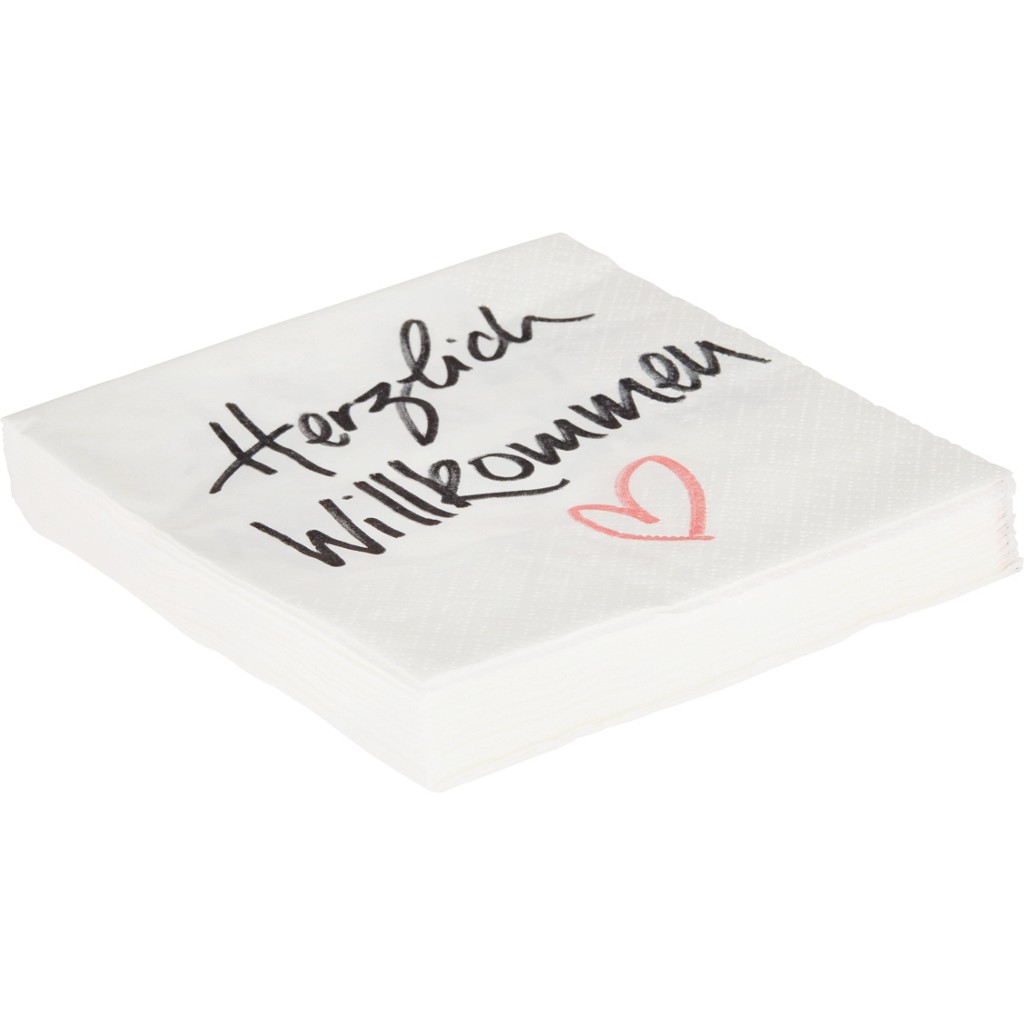 Serviette Herzlich Wilkommen in Weiß