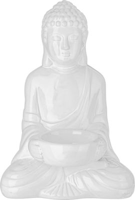 Teelichthalter Buddha aus Keramik in Weiß