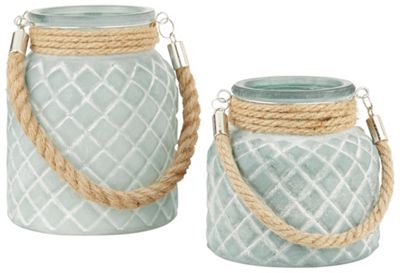 Windlicht Lucia in Grün/Weiß/natur