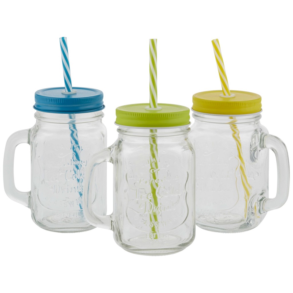 Trinkglas Maria mit Deckel U. Strohhalm