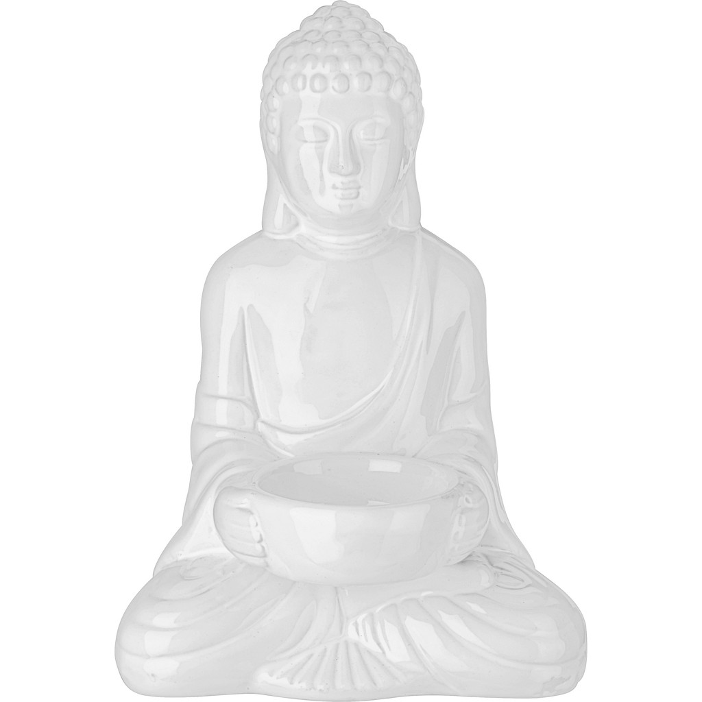 Teelichthalter Buddha aus Keramik in Weiß